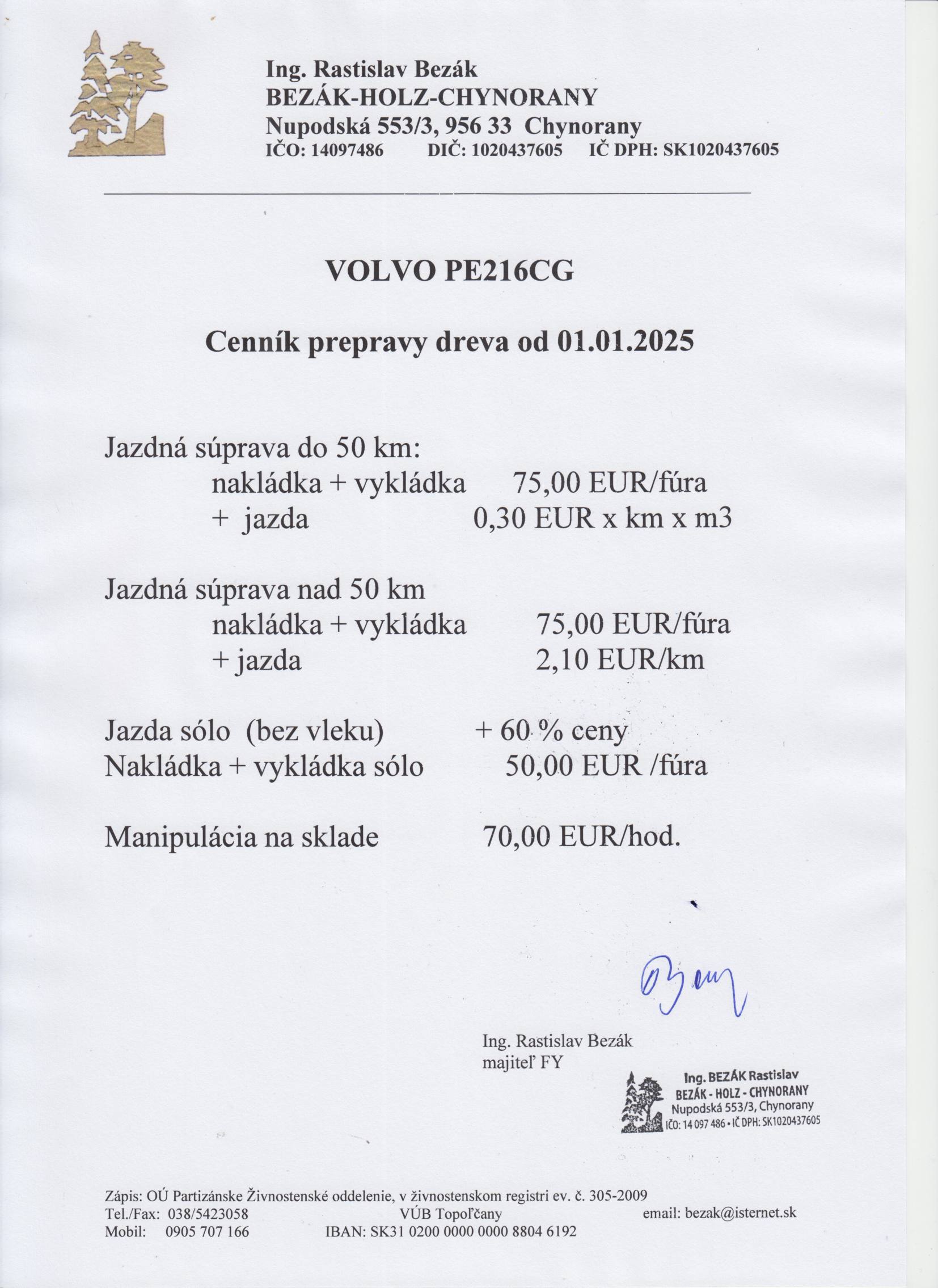Cenník dopravy